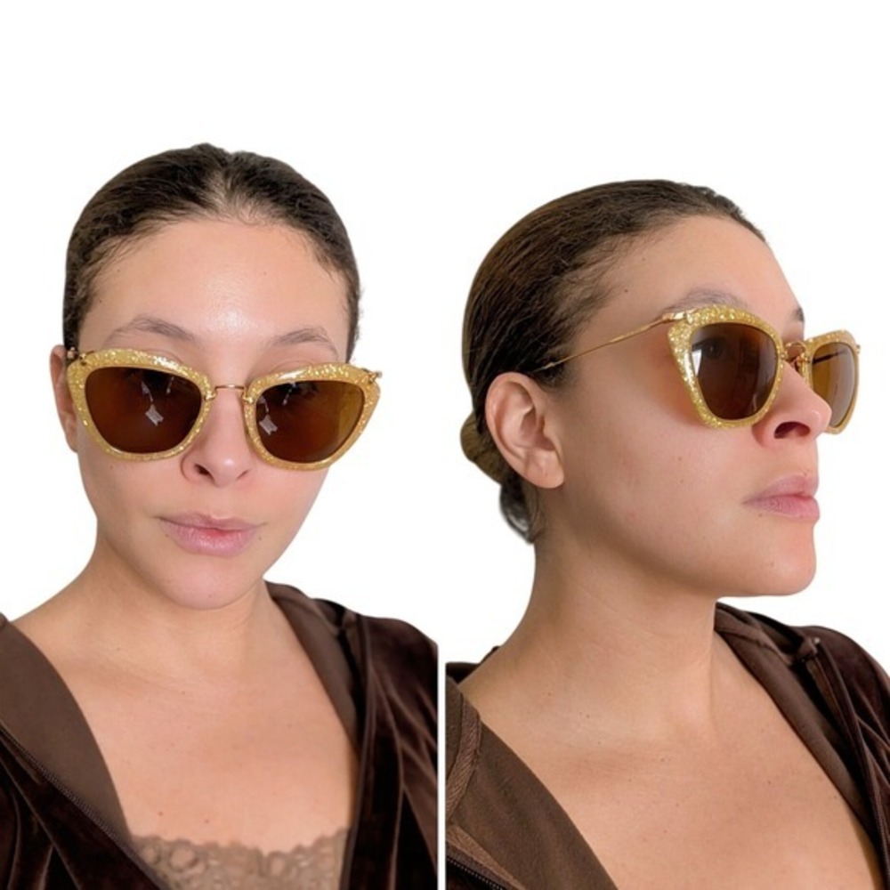 Miu Miu Vintage Y2K Maximalist Gold Glitter Gold Metal Fram Cat Eye Sunglasses